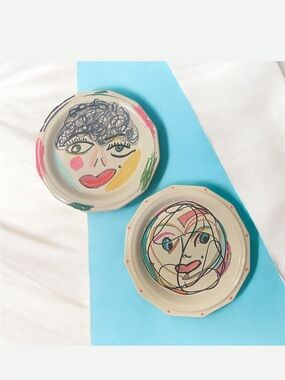 Whimsical Face Plate Set  Painted Abstract Women Part of Repurposed for Purpose